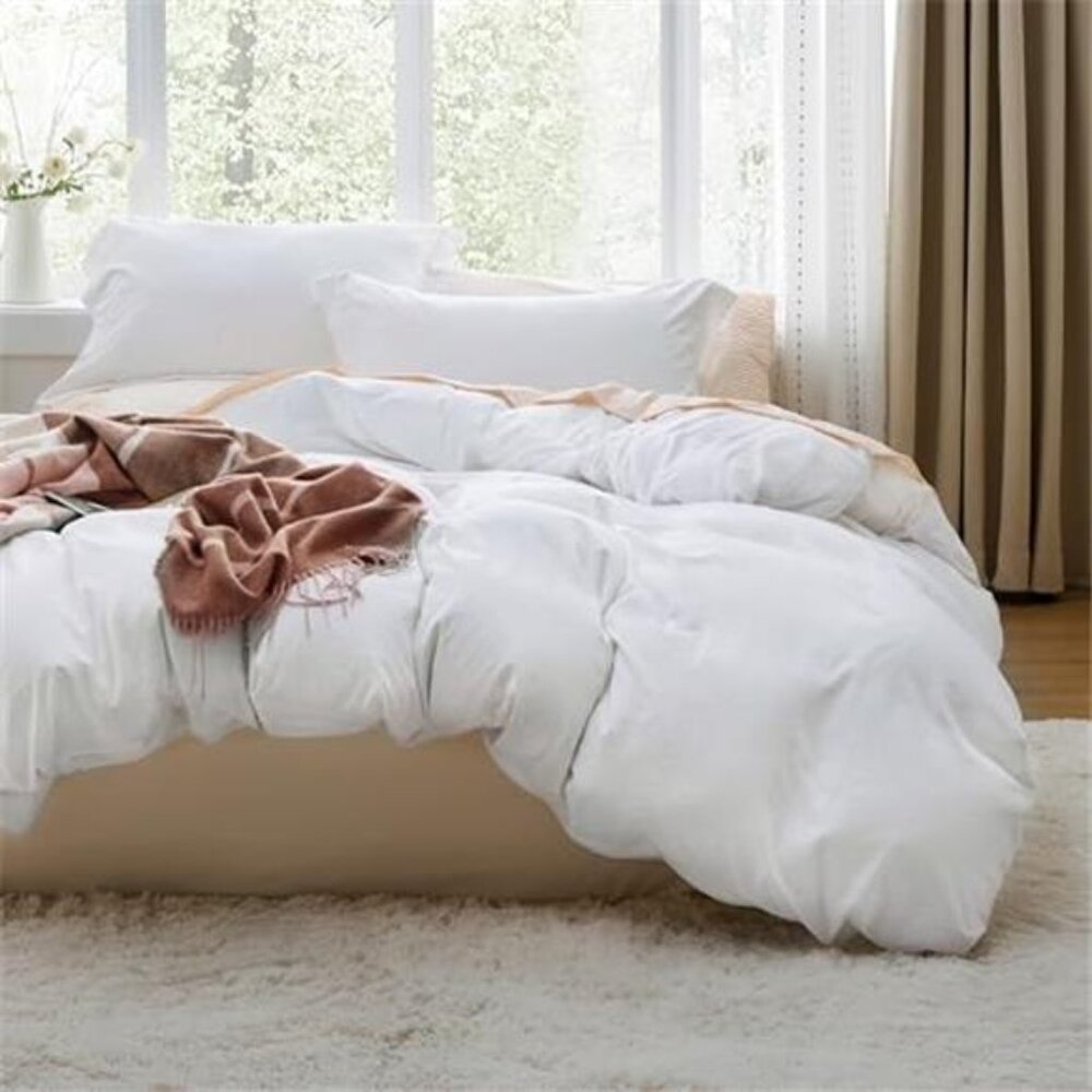 Queen Duvet Cover Set Microfiber Soft Zipper Closure 3 Piece Bedding Set White
